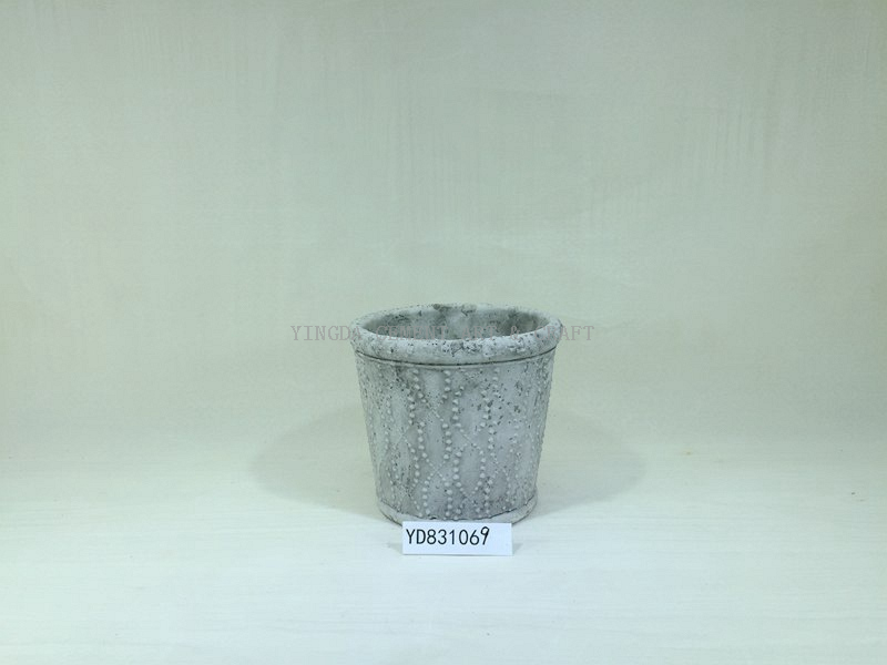 Natural Painted Embossing 5.5“ Cement Pot Round Planter