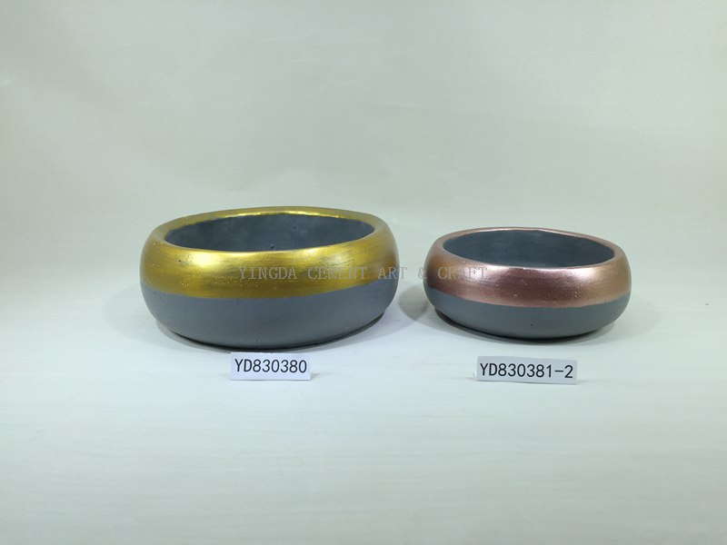 Metallic Bowl Round Cement Planter Pots