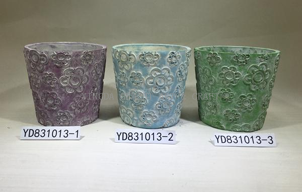 Colorful sculpture cement conical plant pots for home and garden