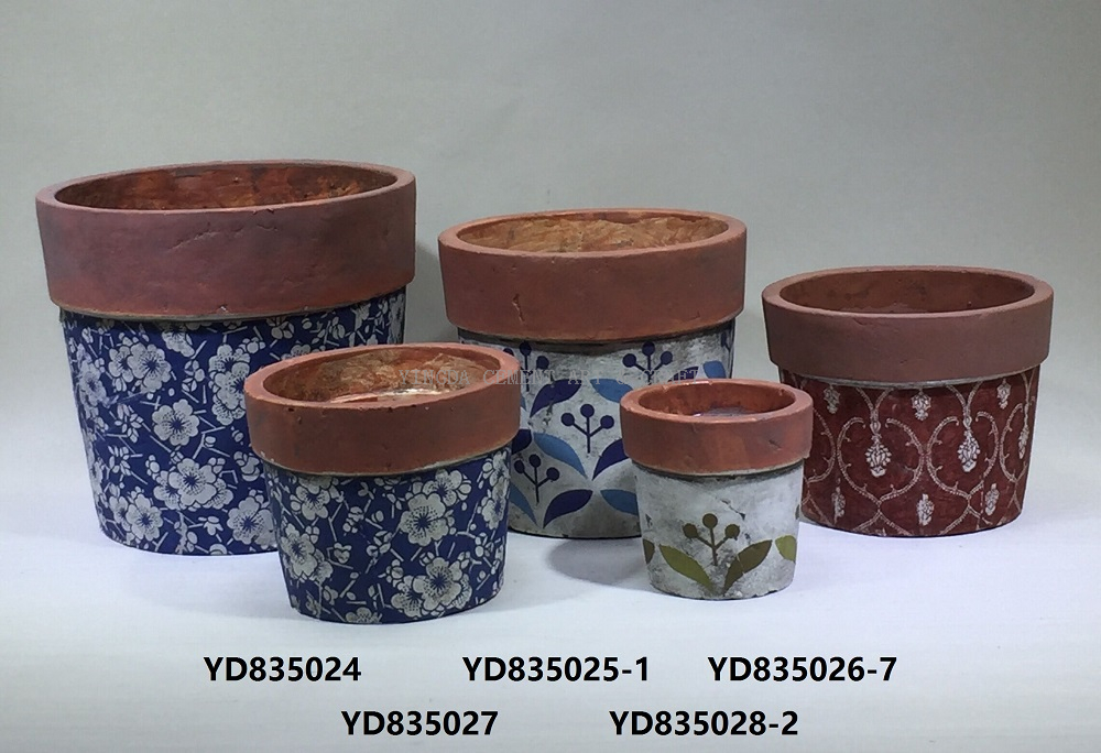 cement planters with decal