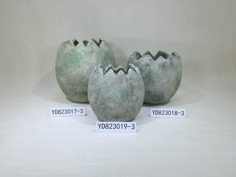 Egg Shape Moss Green Round Concrete Planter Pots
