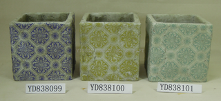 cement square planters with decal