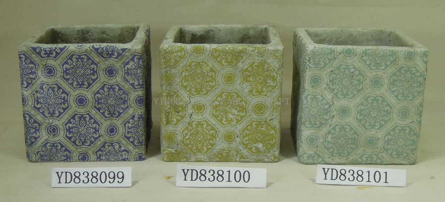 cement square planters with decal