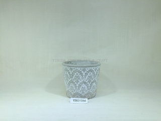 Natural Painted Embossing 5.5“ Cement Pot Round Planter