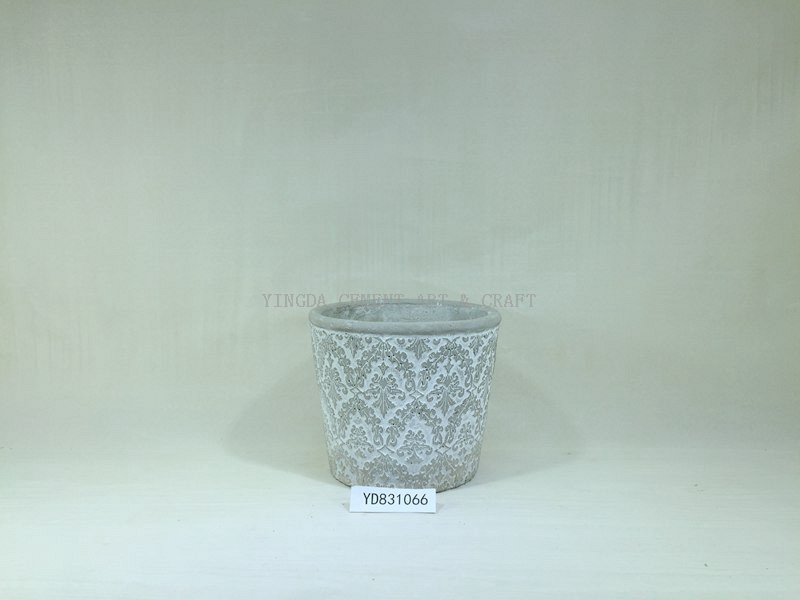 Natural Painted Embossing 5.5“ Cement Pot Round Planter