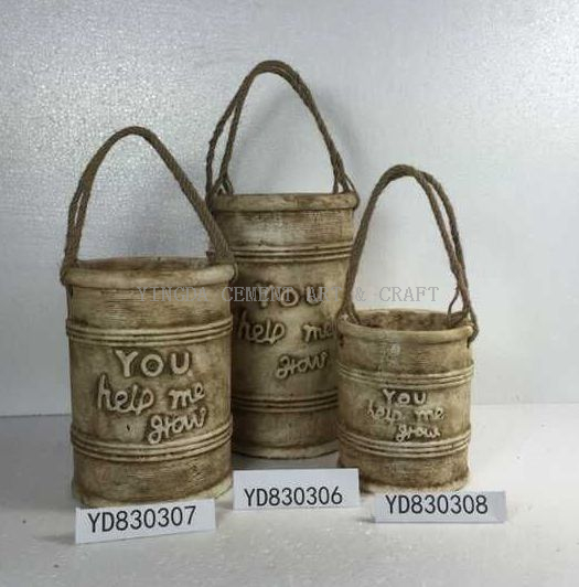 Wall hanging cement flowerpots with rope for home and garden 