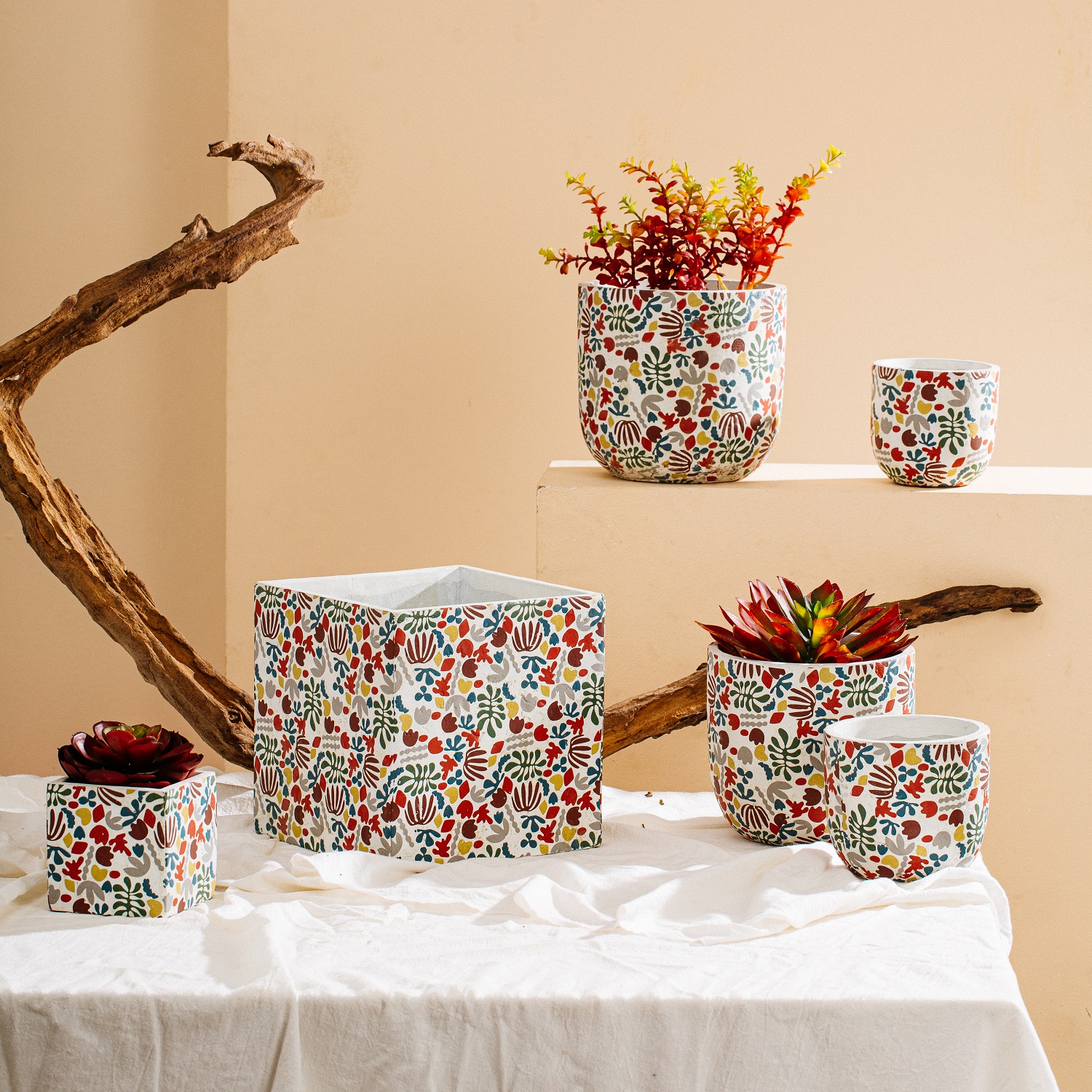 Modern nordic indoor outdoor decoration color plant flower pot cement succulent pot for garden