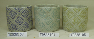 cement round planters with decal