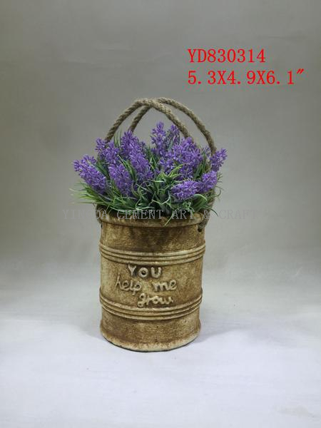 Wall hanging cement flowerpots with rope for home and garden 