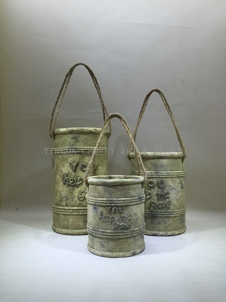 Wall hanging cement flowerpots with rope for home and garden 
