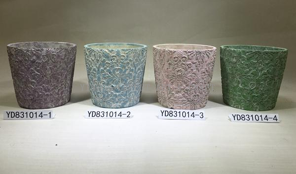 Emboss Conical Cement Plant Pot
