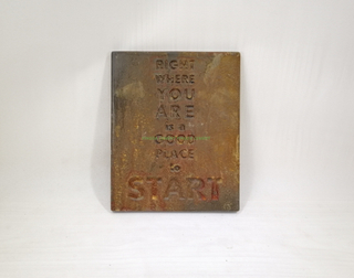 doorplate in cement rust color 