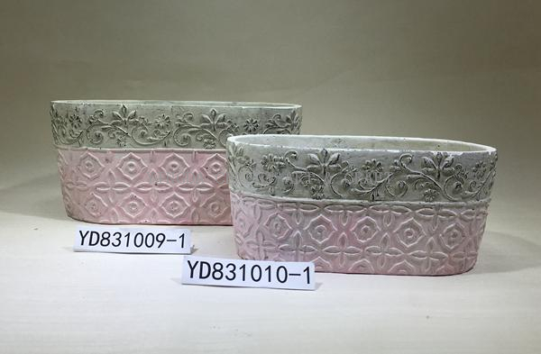 Emboss Oval Cement Flower Pots
