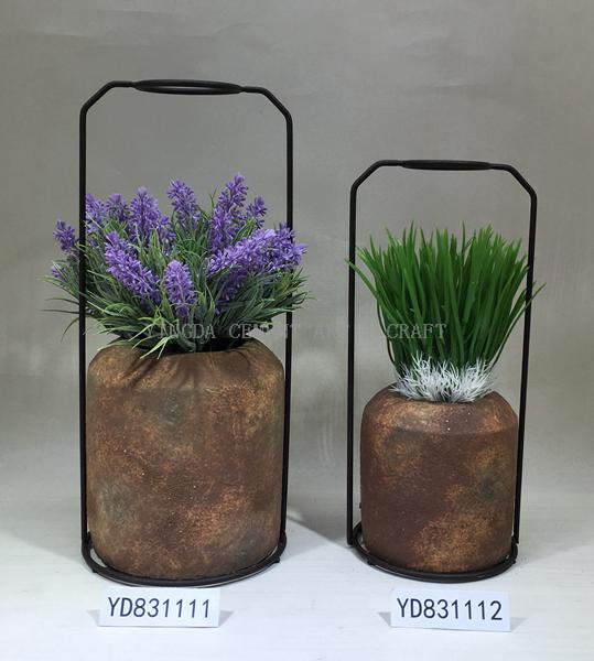 Cement Vase Round Planters With Steel Craft