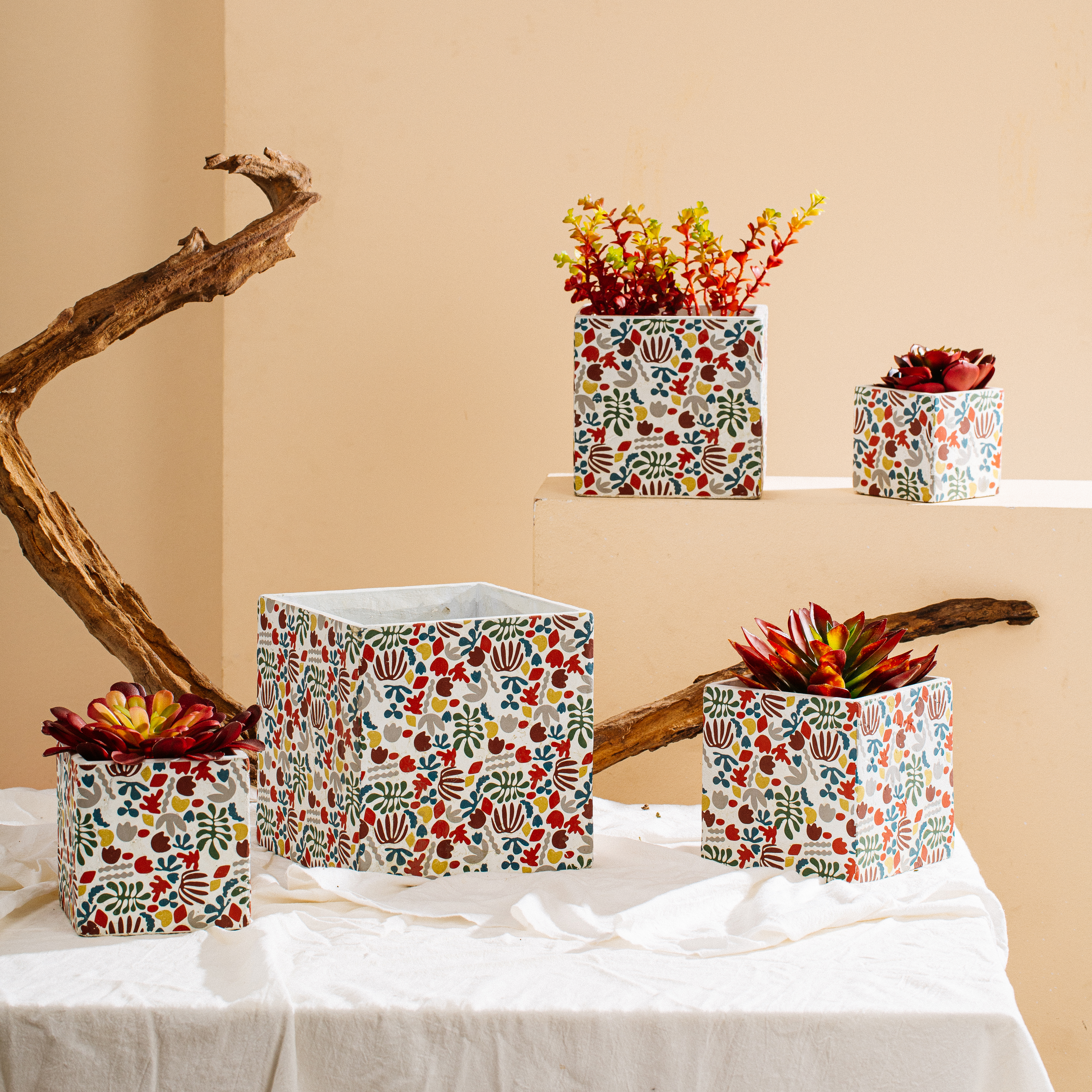 Modern nordic indoor outdoor decoration color plant flower pot cement succulent pot for garden