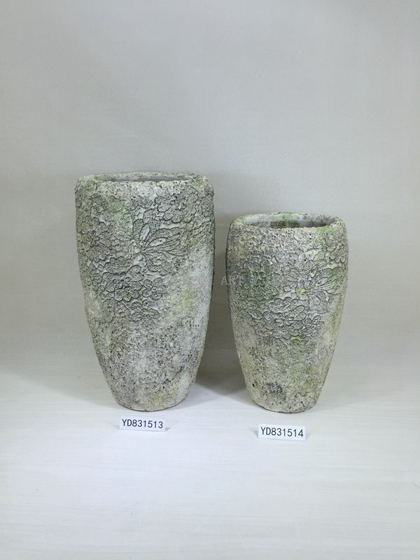 Silk Printed Indoor Vase Round Concrete Planter Pots