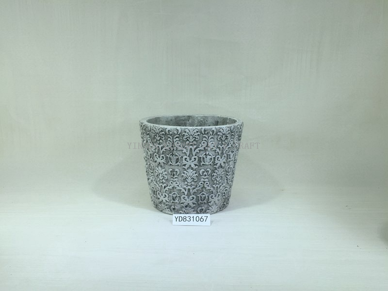 Natural Painted Embossing 5.5“ Cement Pot Round Planter