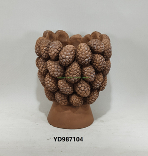  Cement Pine-cone Design Art Sculpture Desktop Porcelain Plant Pot Cement Flower Vase for Home Decoration