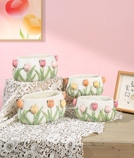 Cement Tulip-shaped Flower Pot Garden Home Decoration 