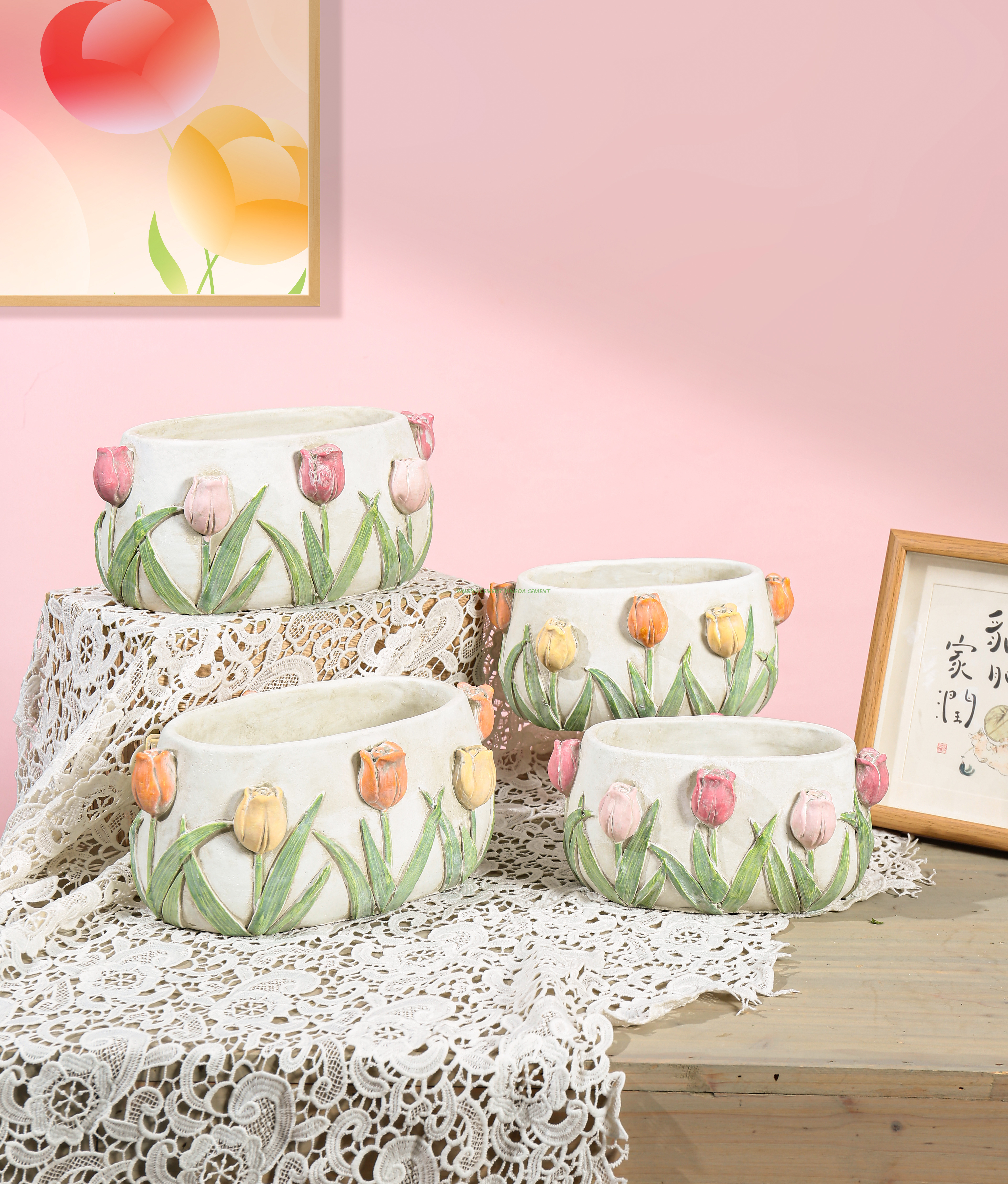 Cement Tulip-shaped Flower Pot Garden Home Decoration 