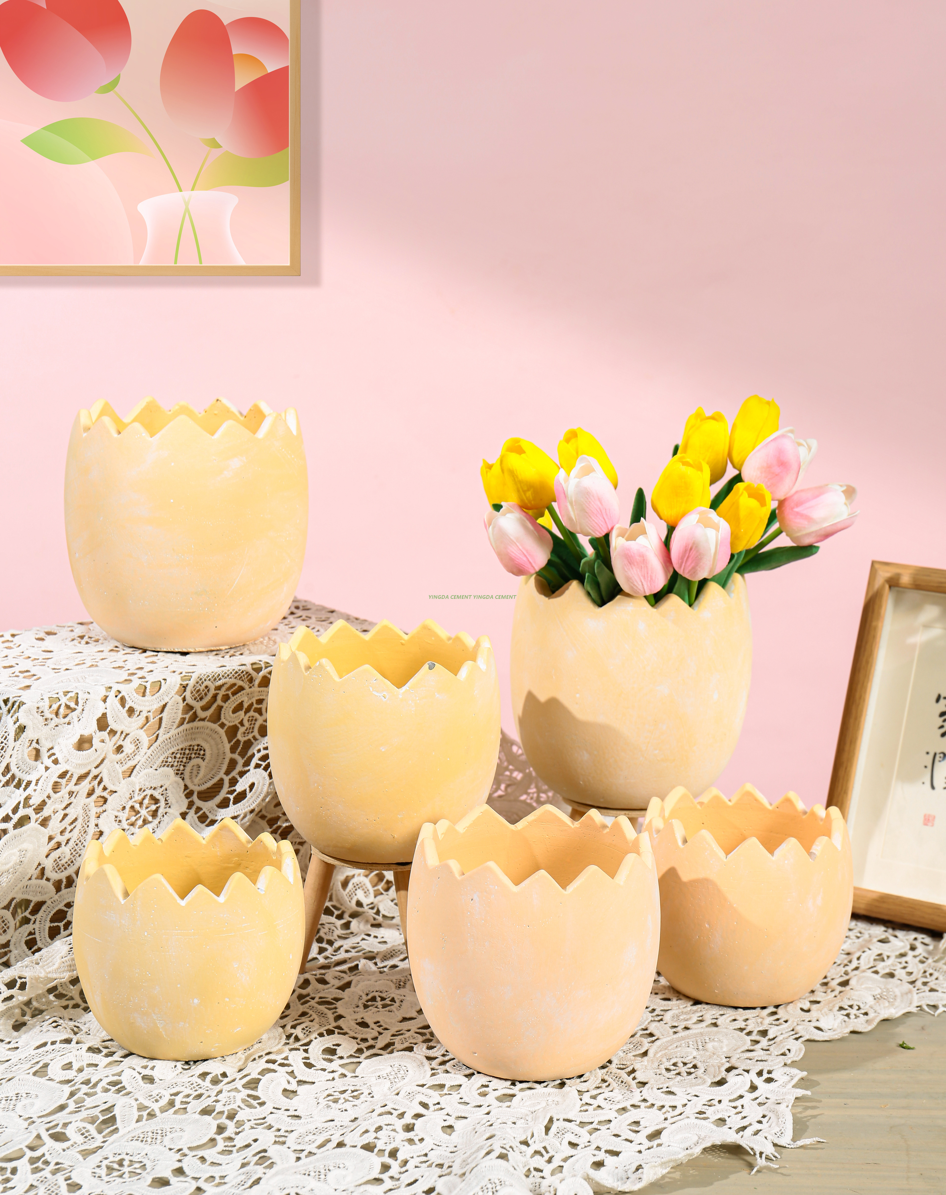 Wholesale Cement Flowerpot Green Plant Pot Egg Shape Cement Flower Pots