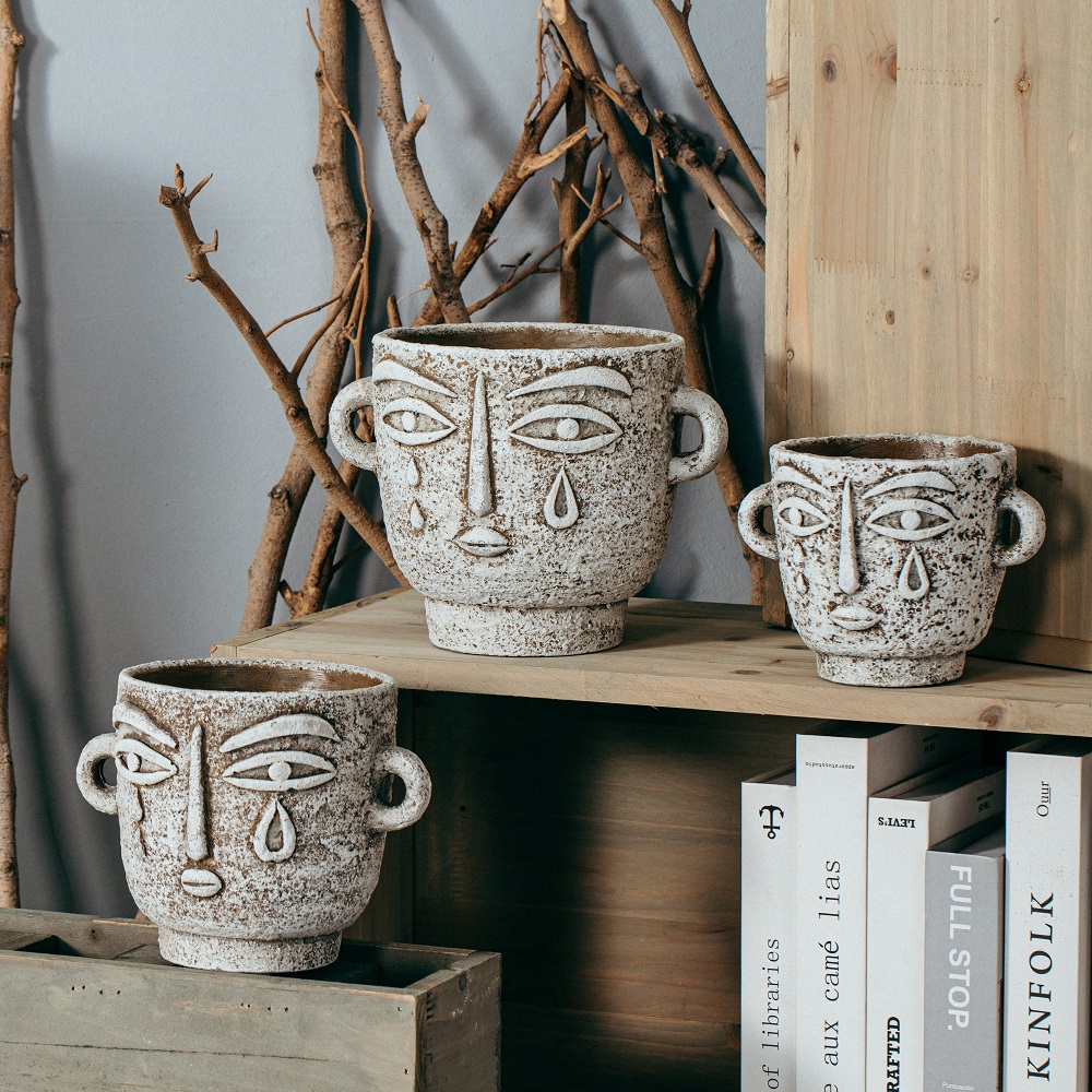 European style creative decorative ornaments succulent pots garden cement face flower pot