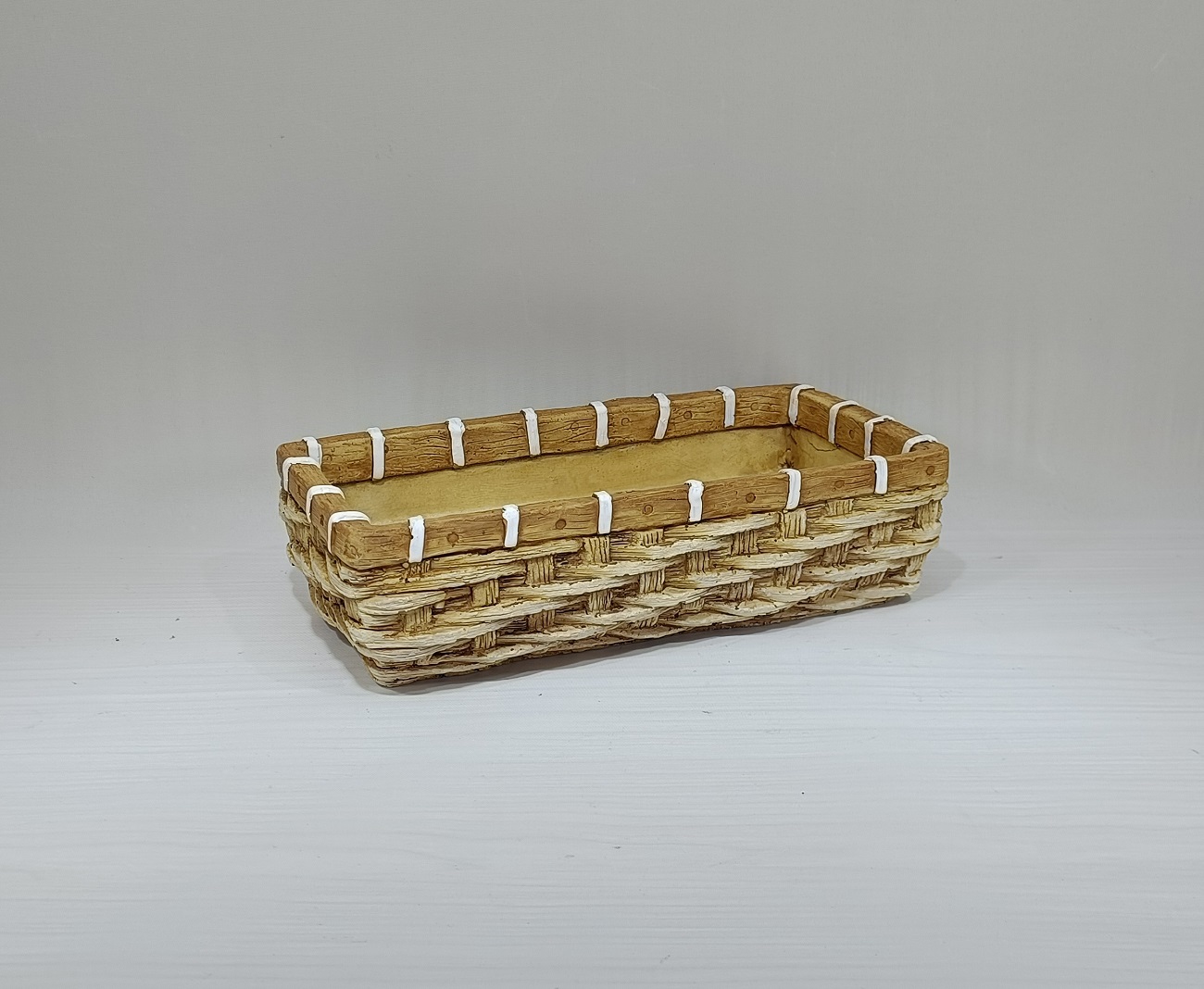 Wholesale retro bamboo woven design home hotel gardenl planter pot cement decoration plate
