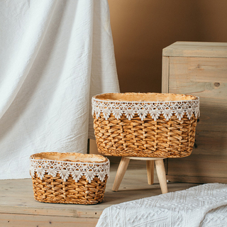 Wholesale unique bamboo weaving design indoor outdoor home decoration garden pot cement flower pots planters