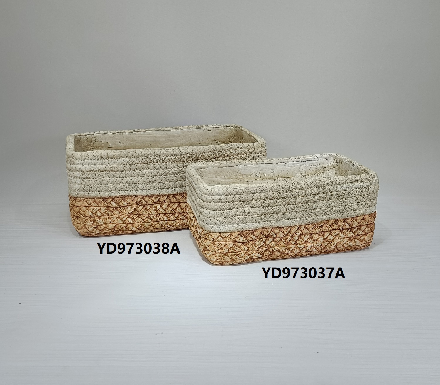 Wholesale garden decoration rectangle bamboo woven design matte concrete planter pots cement succulent flower pots