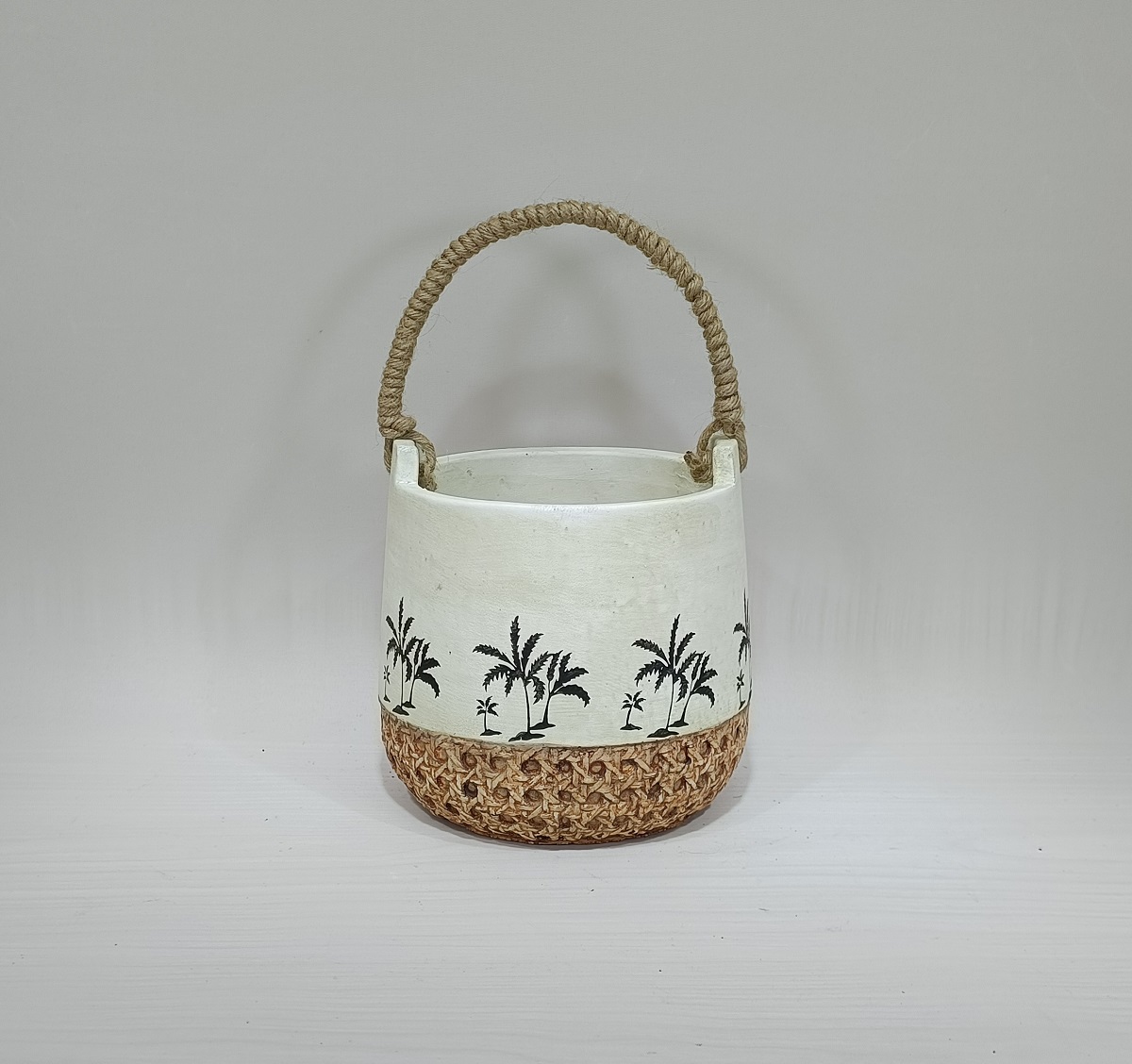 Modern novelty balcony decoration floating cement flower pot hanging planter pots with handle