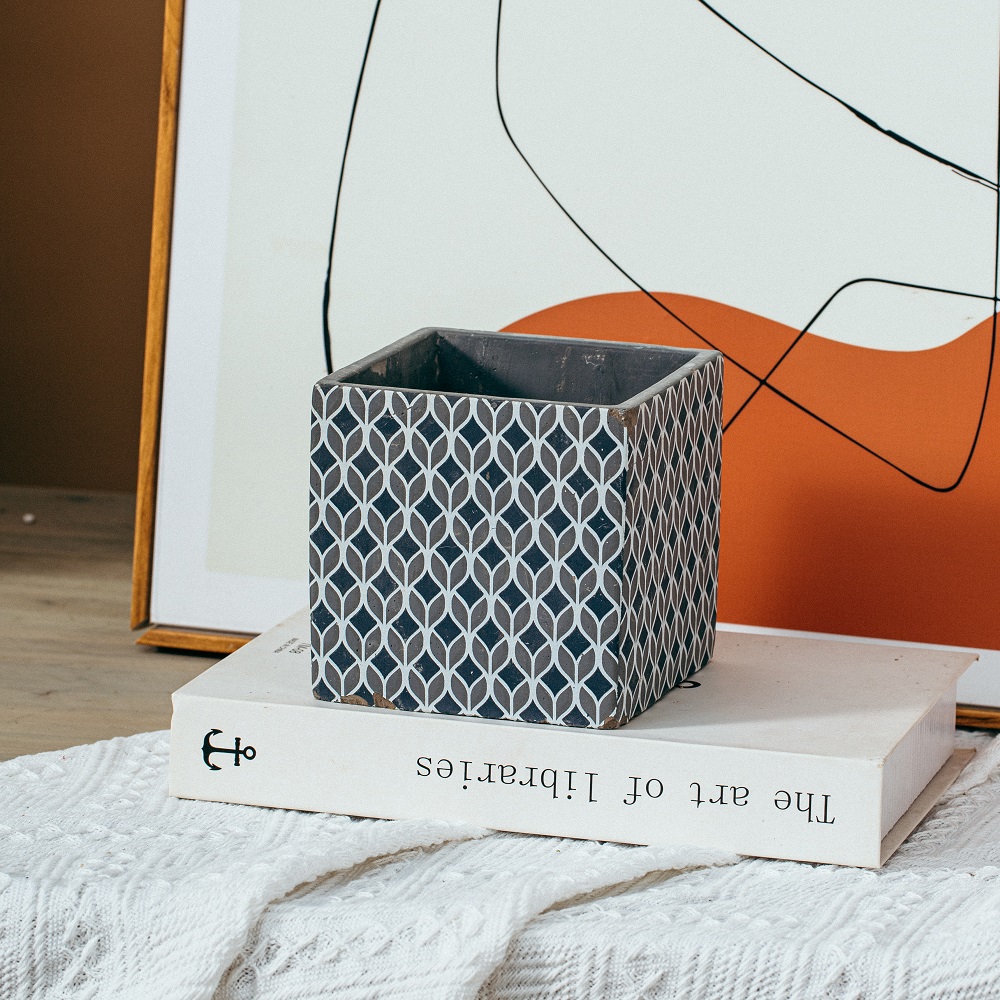 Indoor office decoration black succulent bonsai pot matte small cement flower pots for tabletop