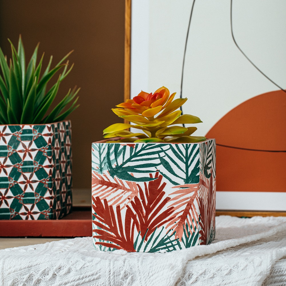 Garden home supplier wholesale nordic color small square cement concrete indoor flower pot with tray