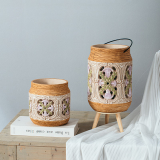 Hot sale elegant pastoral style hollow design candle container home decor cement candle lanterns