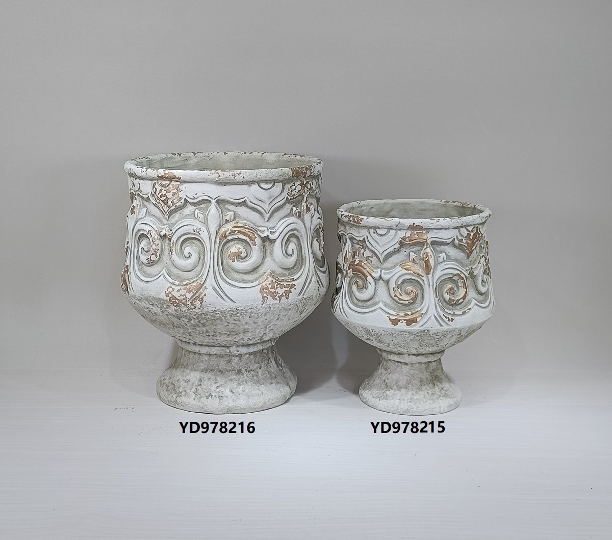 Modern graceful urn shape cement pot white wedding decoration pots luxury cement flower pot 