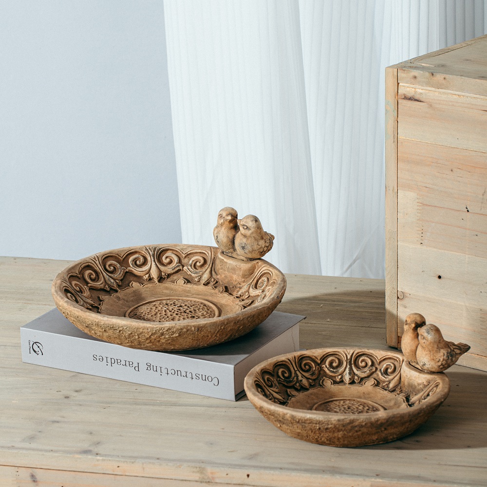 Creative design retro cement plates desktop decoration plate dish with bird decor