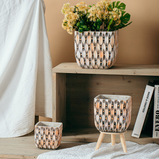 Nordic modern custom unique design embossed surface pots bonsai balcony square succulent flower pot