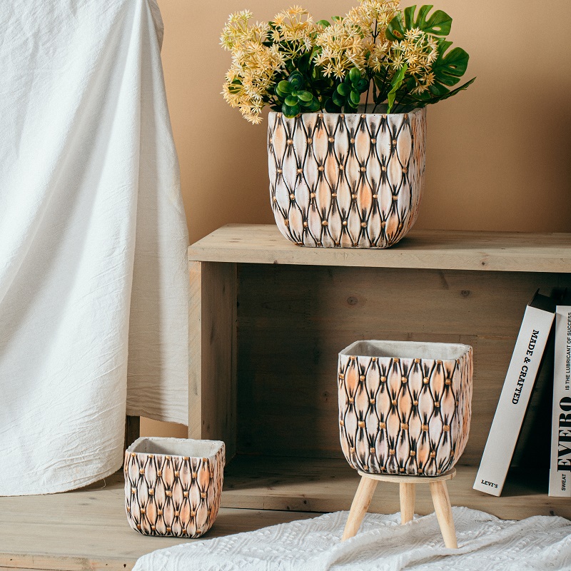 Nordic modern custom unique design embossed surface pots bonsai balcony square succulent flower pot