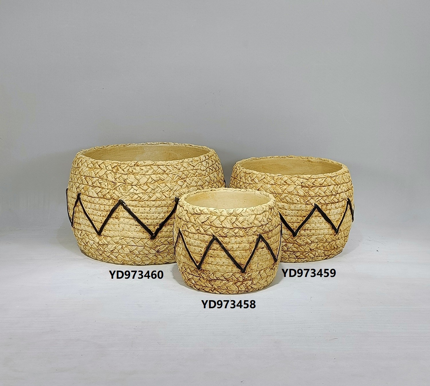 Good sale bamboo woven design cement pots decoration concrete flower pot 