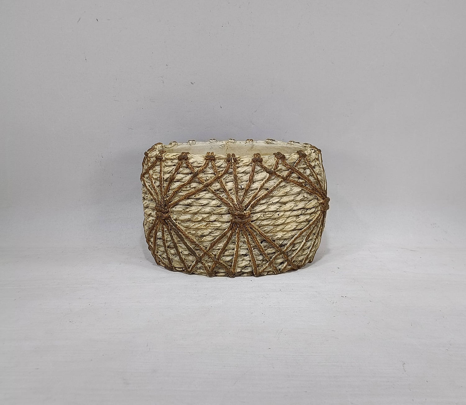 Bamboo design concrete oval flower plant table decoration cement garden pots