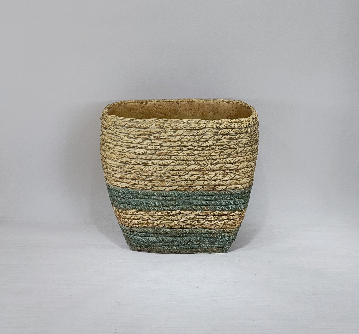 Handmade bamboo woven design garden pot unique woven basket design outdoor decorative cement indoor plant pots