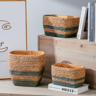 Handmade bamboo woven design garden pot unique woven basket design outdoor decorative cement indoor plant pots