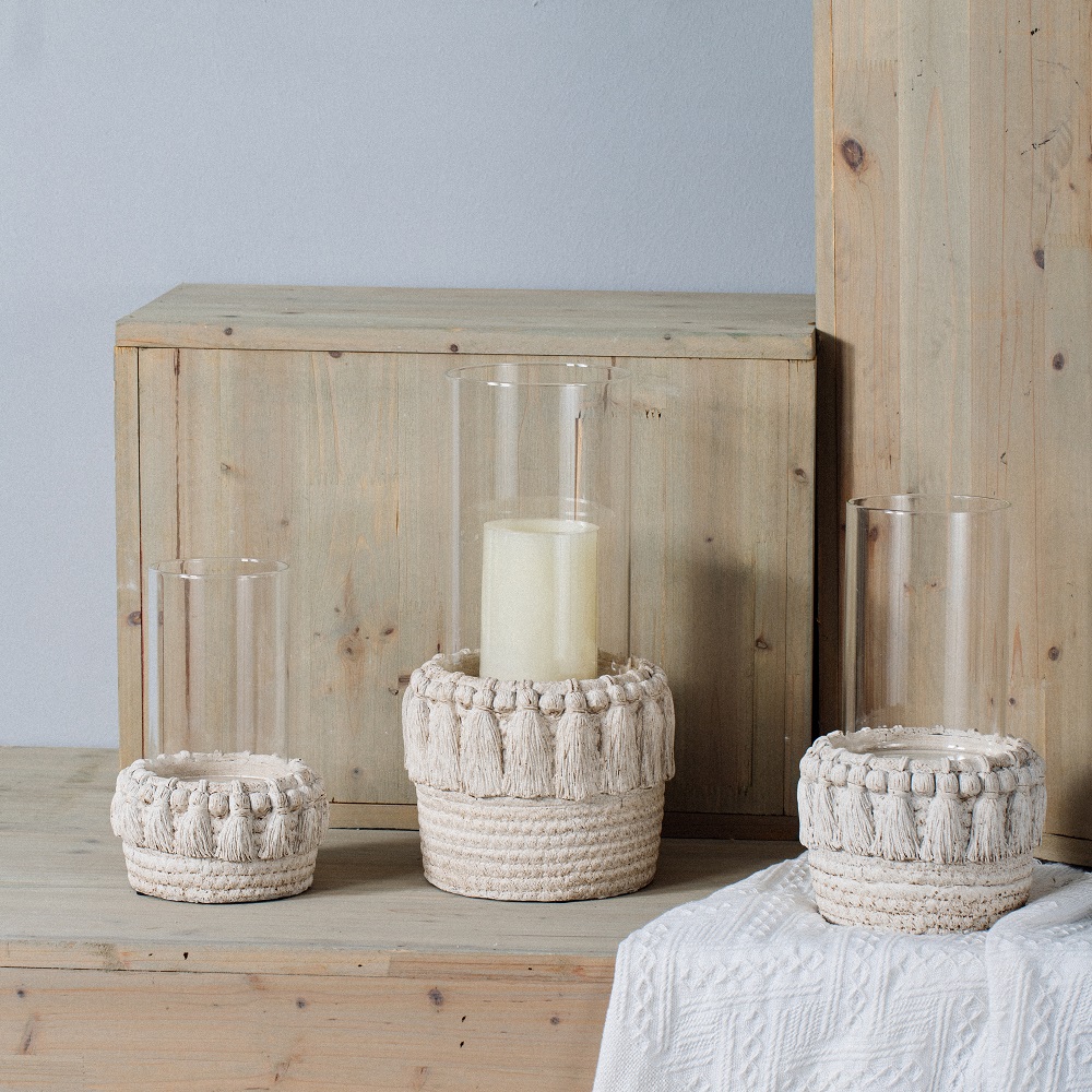 Modern wedding decorative cement candle candlestick custom logo glass candle holder