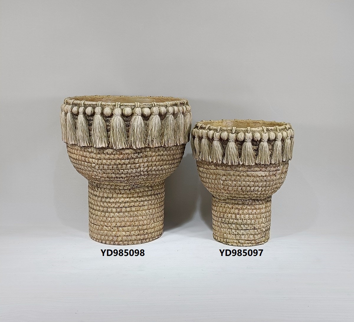 Wholesale bamboo woven design garden decorative concrete vases cement flower vase for decoration