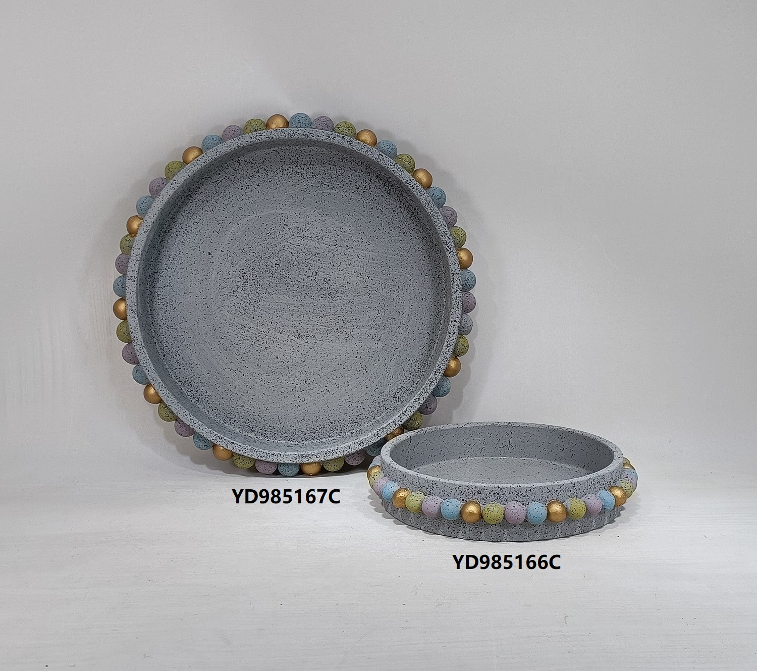 embossed design round dish plates cement decor plate for gift crafts