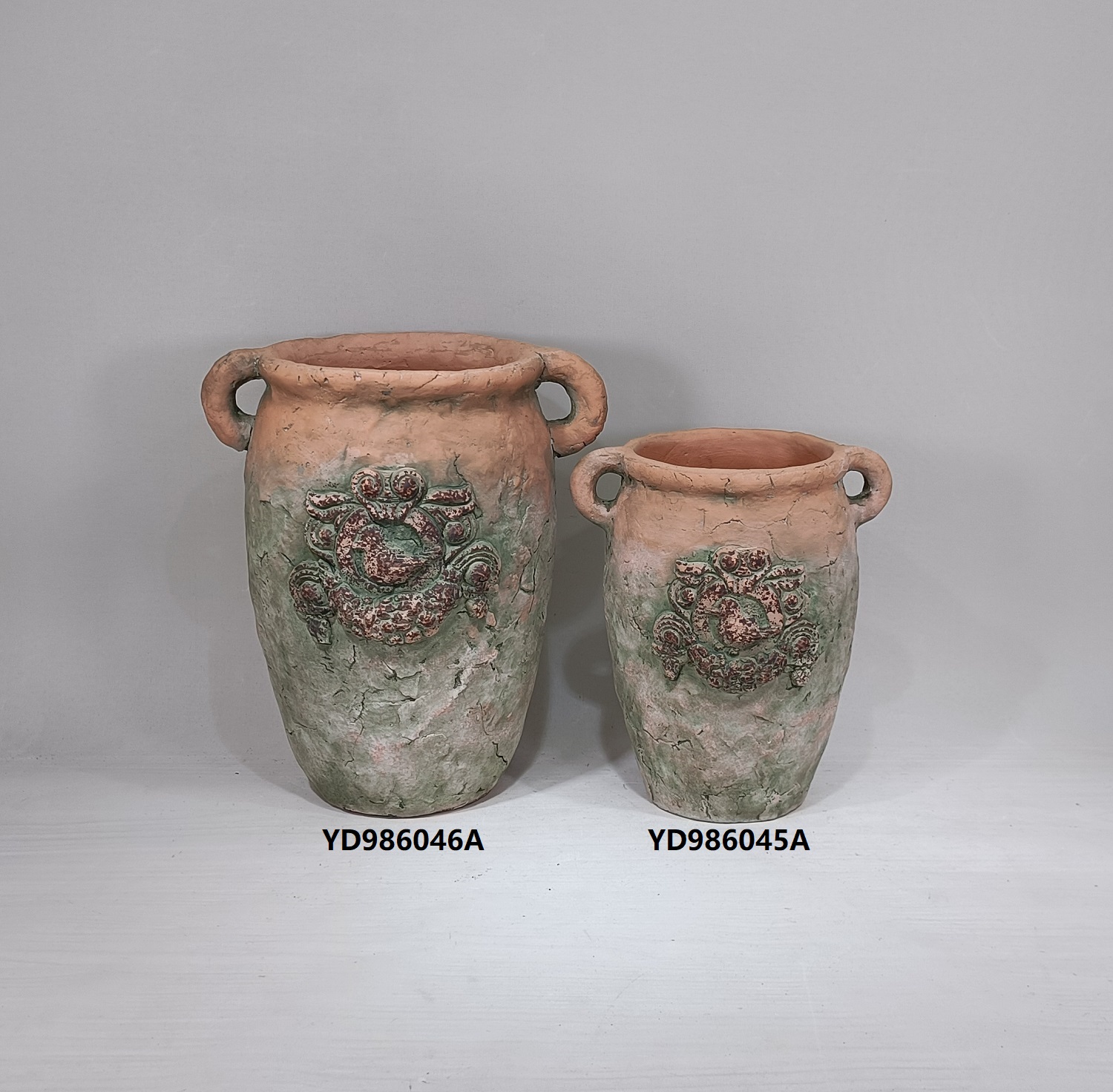 Wholesale decorative antique flower pot matte terracotta color garden decoration cement plant pots with double handles
