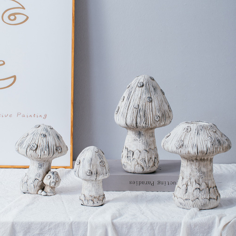 modern creative matte white black color mushroom shape matte cement home decor 