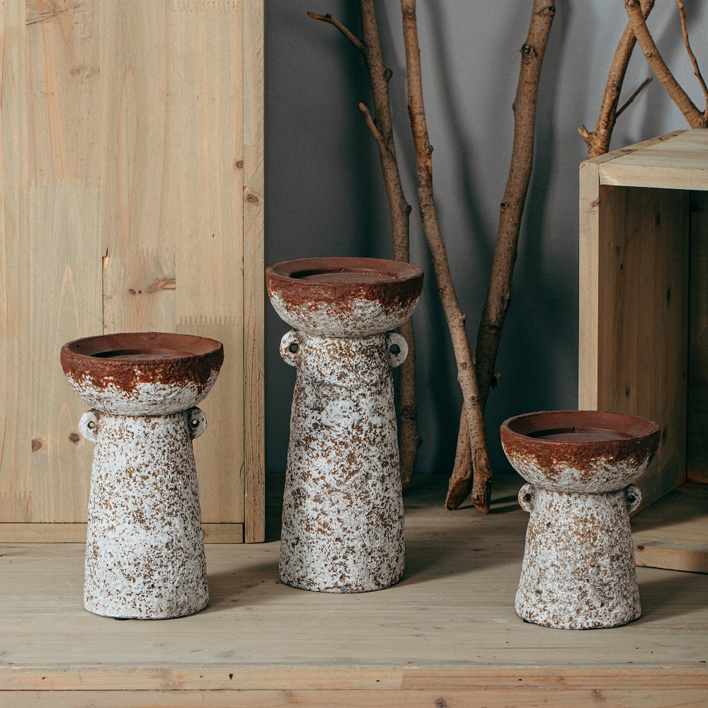 Pastoral style wholesale matte terracotta candlestick home decor cement tealight candle holders
