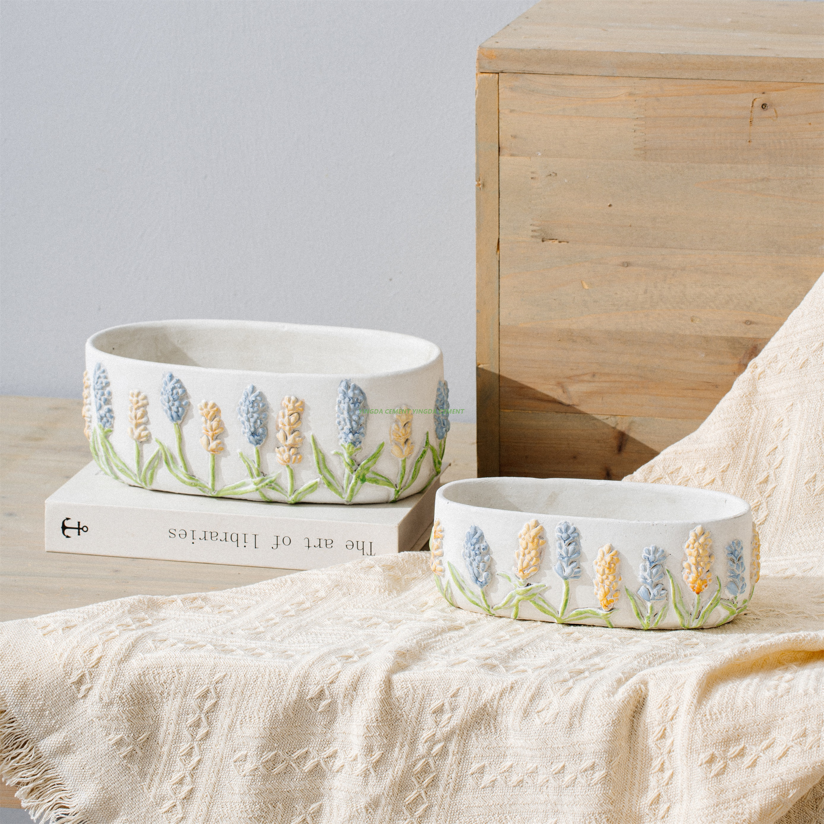 Custom Size Logo Nordic Puffed Ridge Concrete Cement Planter Plant Flower Succulent Cactus Pots