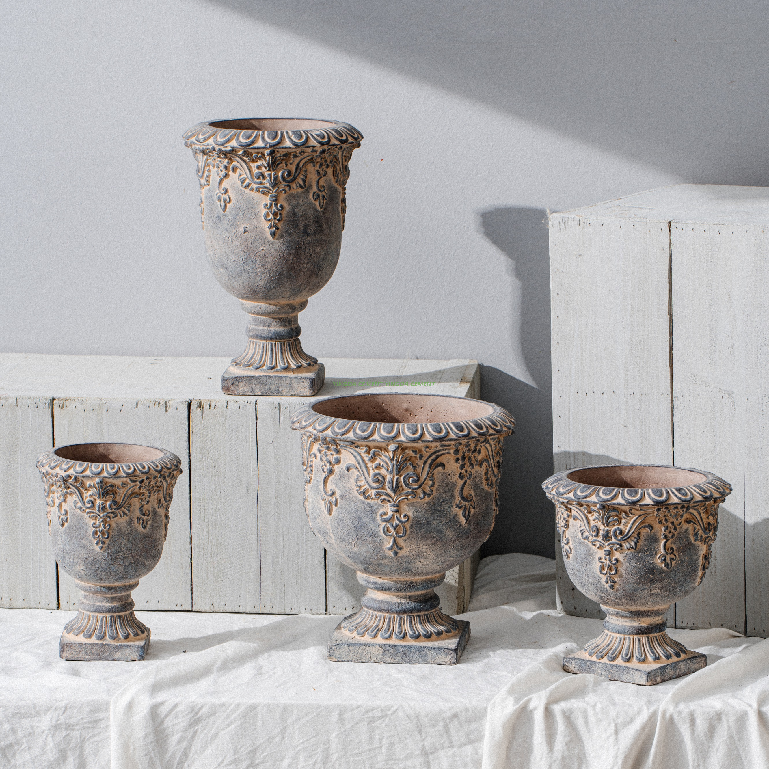 Cement Flower Pot Retro Texture Living Room Decoration Round Cement Flowerpot Basin Tall Pot Cement Plant Pot