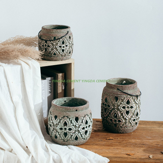 Natural Vintage Rustic Concrete Candle Lanterns Antique Decoration Candle Holders Lantern with Handle